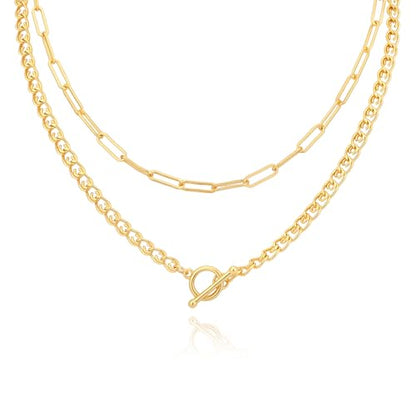Layered Necklaces for Women 14k Gold Plated Chain Necklace Trendy Dainty Toggle Clasp Chunky Cuban Link Paperclip Chain Jewelry Gift - style: Style 4：Paperclip+Toggle
