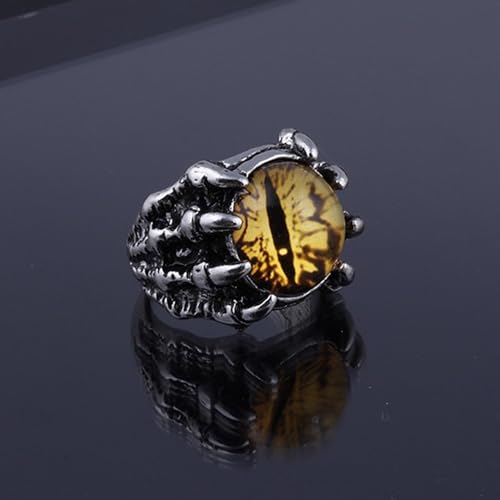 Rrdaily Gothic Punk Devil Evil Eye Rings, Open Adjustable Crystal Dragon Eagle Claw Locomotive Biker Ring for Men Party Gifts - color: Yellow