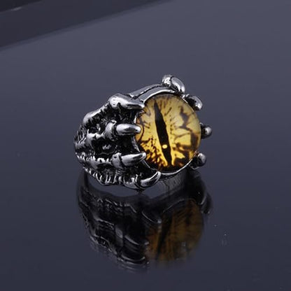 Rrdaily Gothic Punk Devil Evil Eye Rings, Open Adjustable Crystal Dragon Eagle Claw Locomotive Biker Ring for Men Party Gifts - color: Yellow