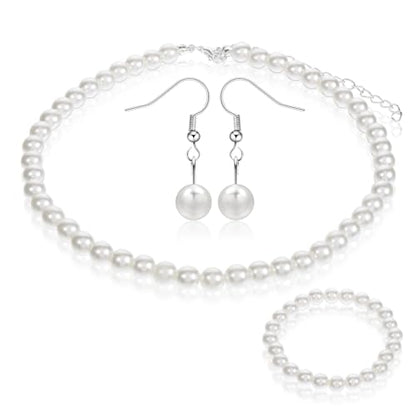Giantree 3Pcs Pearl Set Jewelry for Women, Pearl Necklace Earring Set Gifts for Grandma for Wedding Birthday (Earring Hook) - color: Style A