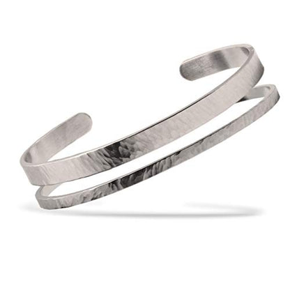 Nato Cuff - Stainless Steel Hammered Cuff Bangle Bracelet Handmade in France Mens and Womens Jewelry - color: Duo Silver