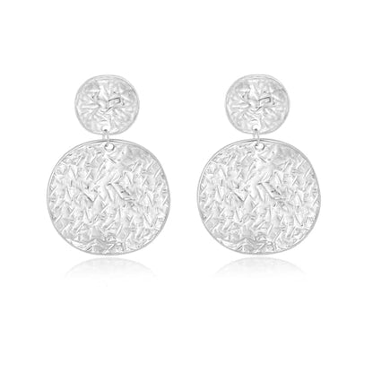 Large Geometric Drop Dangle Earrings for Women Pearl Teardrop Disc Rectangle Oval Fishtail Shell Shaped Textured Dangle Studs Earrings for Women - color: Silver-Disc