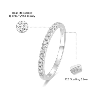 EAMTI 2mm 925 Sterling Silver Wedding Band Half Eternity Stackable Engagement Ring Size 3-13 - color: Silver-Moissanite
