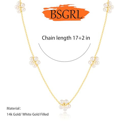 Pearl Necklace for Women- 14K Gold-plated/White Gold-plated Dainty Pearl Necklace for Women - color: Gold daisy flower