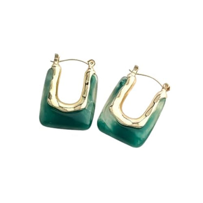 Chunky Acrylic Hoop Earrings Resin Geometric U Shape Hoop Earring Trendy Jewelry Gifts for Women - color: Emeral Green