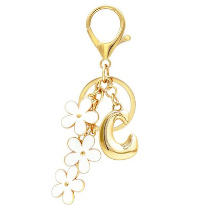 Floral Series Initial Bag Charm, Cute Flower & Bubble Letter Purse Charms, Keychain Accessories Gift for Women - color: White Flower, style: C