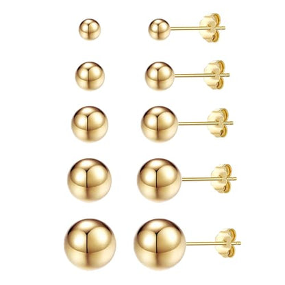 ToHeart 5 Pairs 14K Gold Silver Ball Stud Earrings for Women Studs Set | 3-7MM Studs Hypoallergenic Lightweight Small Ball Earrings Multiple Piercing Earrings Set - color: Gold