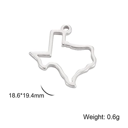 kkjoy 5Pcs Hollow Continents Maps of USA Pendant Charms for Jewelry Making and Crafting, Stainless Steel Mini Charm Craft Supplies Accessories for DIY Bracelet Necklace Earrings - color: Hollow Texas Map - Silver