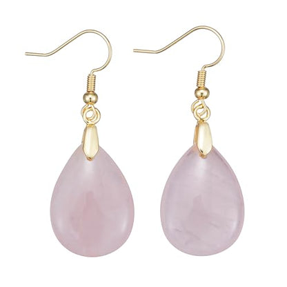 Boho Multiple Style Natural Stone Earrings for Women Unique Healing Gemstone Energy Hypoallergenic Lightweight Dangle Drop Earrings Multiple Styles Earrings Jewelry for Birthday Party Gift - style: Rose Quartz