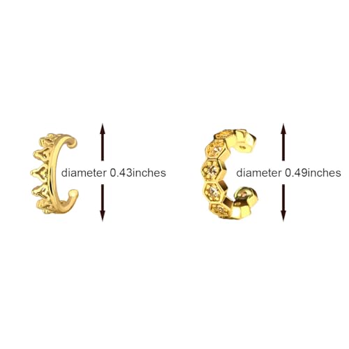 2 Pairs Ear Cuff Earrings for Women 14K Gold Plated Non Tarnish Gold Ear Cuffs Set Cute Fake Piercings Earings Rhinestones Clip On Earrings Wraps Jewelry - color: Gold-1