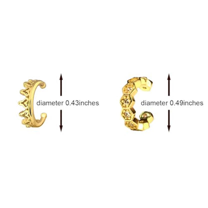 2 Pairs Ear Cuff Earrings for Women 14K Gold Plated Non Tarnish Gold Ear Cuffs Set Cute Fake Piercings Earings Rhinestones Clip On Earrings Wraps Jewelry - color: Gold-1