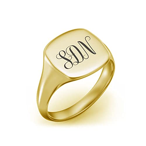 Personalized Monogram 3 Letters Engraved Square Charm Initial Signet Ring Jewelry - color: Gold