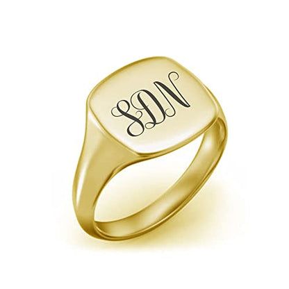 Personalized Monogram 3 Letters Engraved Square Charm Initial Signet Ring Jewelry - color: Gold