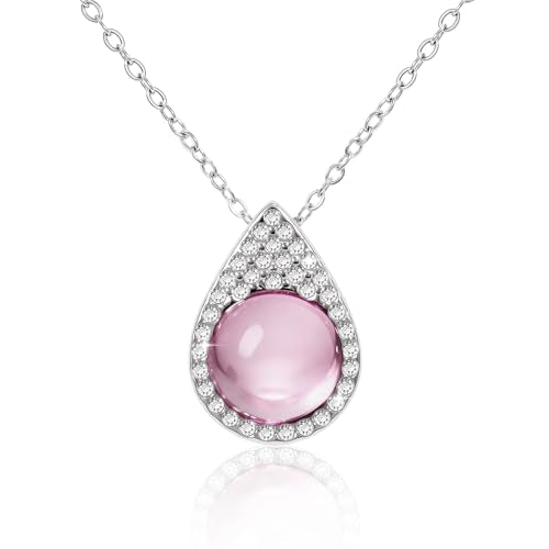 Women Trendy Faux Crystal Pendant Necklace 18K Gold/Silver Plated | CZ Halo Teardrop Drop Pendant Necklace Lightweight Fashion Jewelry Set Stackable For Wedding Daily Wear - color: Pink