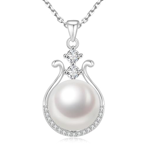 Pearl Necklace for Women, 11-11.5mm Single Freshwater Cultured Pearl Pendant, 18K Gold Plated 925 Sterling Silver Jewelry, Genuine Premium AAA Top Grade Real Pearl, Anniversary Christmas Birthday Gifts for Women Mom Wife - color: White Gold