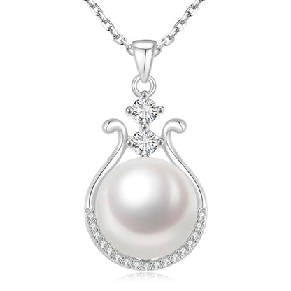 Pearl Necklace for Women, 11-11.5mm Single Freshwater Cultured Pearl Pendant, 18K Gold Plated 925 Sterling Silver Jewelry, Genuine Premium AAA Top Grade Real Pearl, Anniversary Christmas Birthday Gifts for Women Mom Wife - color: White Gold