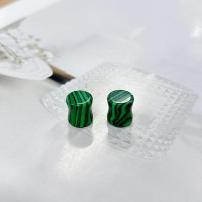 Green Malachite Ear Plugs Expander Earrings for Women Men 1 Pair Natural Solid Stone Saddle Double Flared Ears Stretching Tunnels Gauges Stretcher Lobe Earring Body Piercing Jewelry Size 2g to 5/8'' - size: 0g(8mm)
