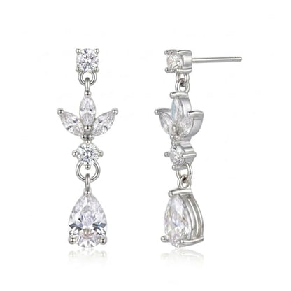 Sonateomber Gold Silver Pearl Rhinestone Dangle Earrings for Women, Elegant CZ Leaf Butterfly Bridal Earings Prom Wedding Fashion Jewelry Gift - color: Silver CZ