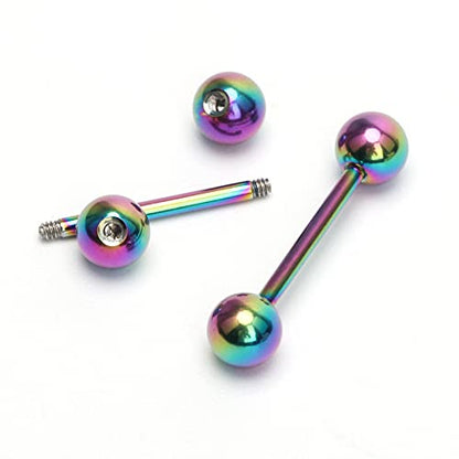 12Pcs Different Color Tongue Rings Surgical Stainless Steel Tongue Piercing 14G 16mm Length Straight Barbell Piercing Jewelry