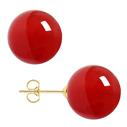 18K Gold Plated 925 Sterling Silver Shell Pearl Stud Earrings,Hypoallergenic to Sensitive Ears - style: D_L Red -12mm