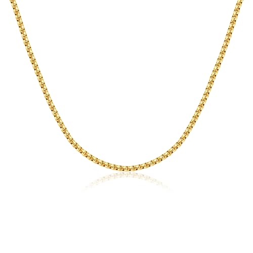 Eusense Stainless Steel Chain Necklace for Men Women Rolo/Wheat/Snake/Box Chain, 2-3MM, 20-24 Inches with Delicate Gift Box - color: 18K Gold-Plated, size: 22+2 Inches Length, style: Rolo Chain-3MM Width