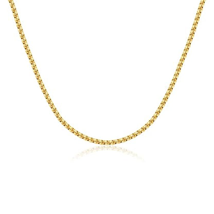 Eusense Stainless Steel Chain Necklace for Men Women Rolo/Wheat/Snake/Box Chain, 2-3MM, 20-24 Inches with Delicate Gift Box - color: 18K Gold-Plated, size: 22+2 Inches Length, style: Rolo Chain-3MM Width