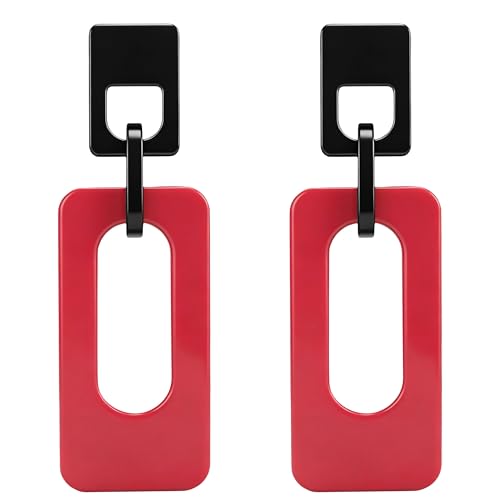 Boho Lightweight Retro Simple Acrylic Splicing Rectangle Earrings for Women Creative Exaggerated Statement Dangle Drop Earrings Jewelry - color: Black PInk