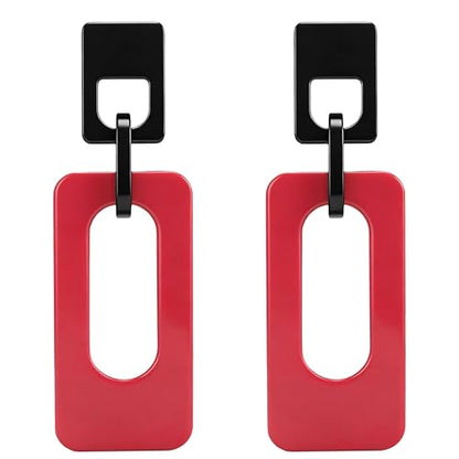 Boho Lightweight Retro Simple Acrylic Splicing Rectangle Earrings for Women Creative Exaggerated Statement Dangle Drop Earrings Jewelry - color: Black PInk