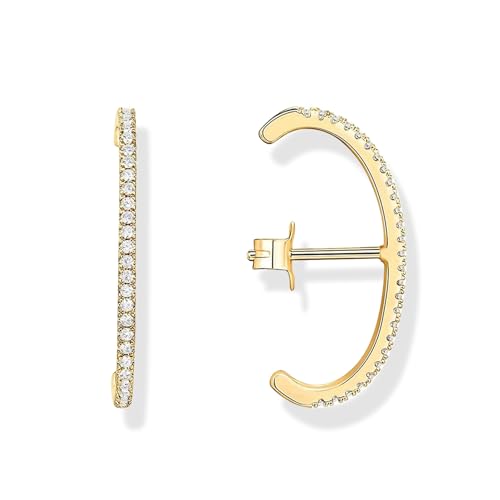 KELMALL 14K Gold Plated CZ Ear Climber Earrings for Women – Curved Bar Cuff Stud Earrings, Sparkly Cubic Zirconia Arc Climber, Minimalist Statement Jewelry - color: Cubic Zirconia - Gold