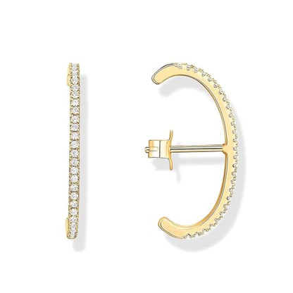 KELMALL 14K Gold Plated CZ Ear Climber Earrings for Women – Curved Bar Cuff Stud Earrings, Sparkly Cubic Zirconia Arc Climber, Minimalist Statement Jewelry - color: Cubic Zirconia - Gold