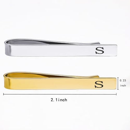 GWD Stainless Steel Tie Clips for Men Personalized Initial Tie Clip Classic Tie Bar Set - color: S