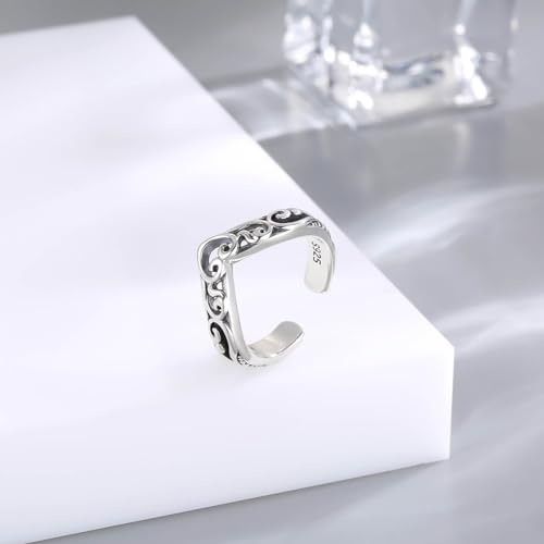 925 Sterling Silver Toe Ring Adjustable Butterfly Filigree Boho Ocean Wave Summer Jewelry for Women - style: Heart V Shaped Filigree