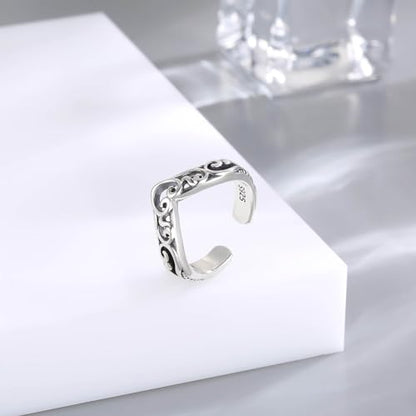 925 Sterling Silver Toe Ring Adjustable Butterfly Filigree Boho Ocean Wave Summer Jewelry for Women - style: Heart V Shaped Filigree