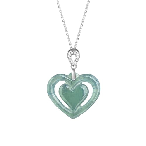 Real Green Jade Pendant Necklace for Women Donut/Heart/Clover/Teardrop/Rose/Lotus Flowers Genuine Jadeite Jewelry with Gold Plated 925 Sterling Silver Chain - style: Heart with Necklace