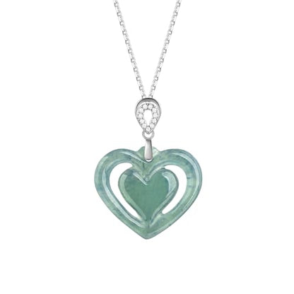 Real Green Jade Pendant Necklace for Women Donut/Heart/Clover/Teardrop/Rose/Lotus Flowers Genuine Jadeite Jewelry with Gold Plated 925 Sterling Silver Chain - style: Heart with Necklace