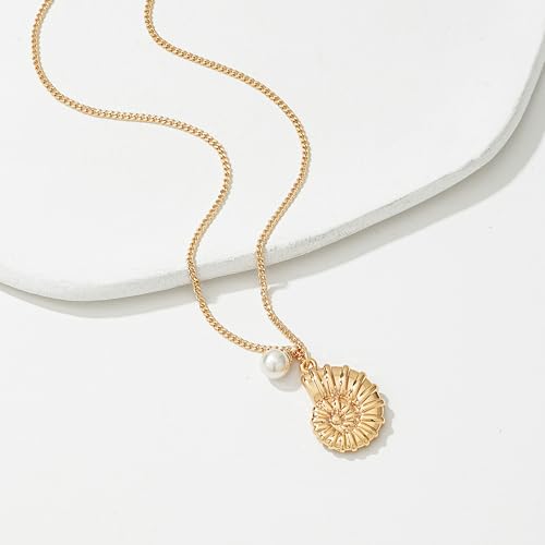 MTMY Gold Starfish Necklace 14K Gold Plated Shell Conch Ocean Pendant Necklace for Women Beach Summer Jewelry - style: pearl conch