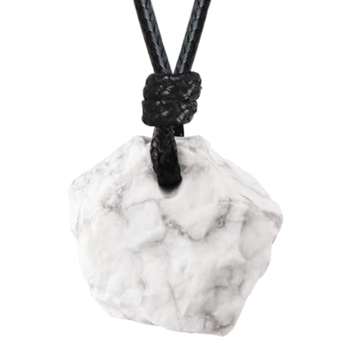 FANASY Natural Raw Crystal Necklace for Women Irregular Stone Necklaces Spiritual Gemstone Pendant with Adjustable Rope - color: White Howlite