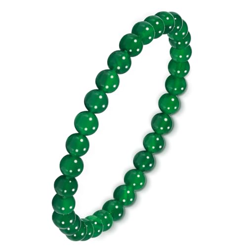Agate Round Beaded Bracelet for Women Men Natural Agates Stone Healing Bracelets Stretch Elastic Handmade Polished Gemstone Beads Bracelet - color: Green, size: 6mm Beads