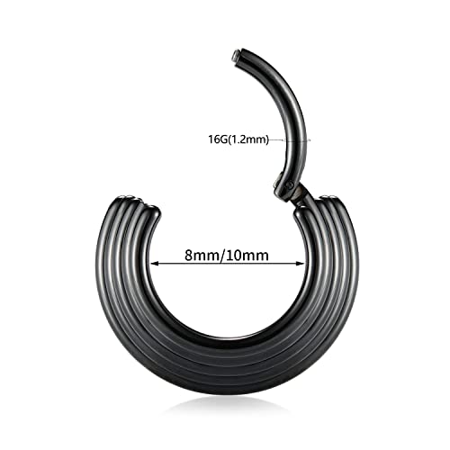 FUNLMO 18G 16G Septum Jewelry Triple Stacked Septum Nose Ring Surgical Steel Daith Conch Helix Cartilage Lobe Piercing Jewelry - color: Style 2: Black-5 tier stack