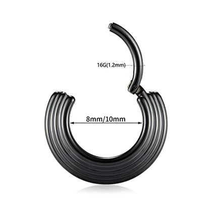 FUNLMO 18G 16G Septum Jewelry Triple Stacked Septum Nose Ring Surgical Steel Daith Conch Helix Cartilage Lobe Piercing Jewelry - color: Style 2: Black-5 tier stack