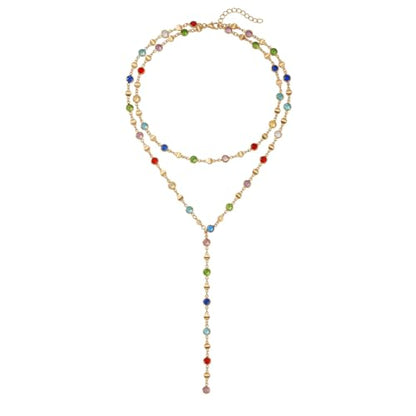 KURTCB Rhinestone Necklace for Women Boho Long Y Lariat Gold Necklace Stack Colorful Summer Beach Jewelry - color: Multicolor Layered