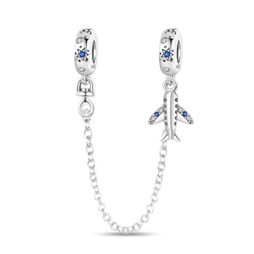 LNQOBU 925 Sterling silver Safety Chain for Bracelet,Family Forever Safety Chain Charm for Bracelet Stopper Spacer Charm Clip Charms Dangle Pendants Beads Jewelry Gift for Women - color: Air travel