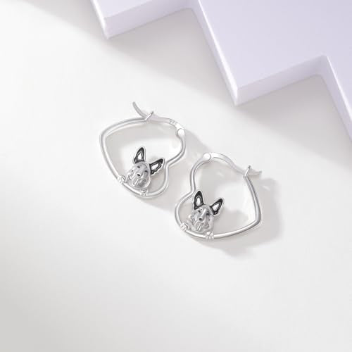 LES OSEWA Dog Animal Earrings Sterling Silver Animal Heart Hoop Dangle Earrings Cute Jewelry Gifts for Women - color: German Shepherd