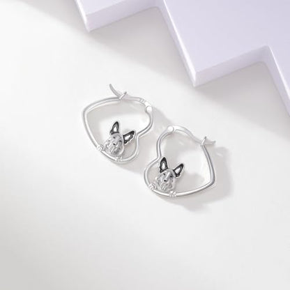 LES OSEWA Dog Animal Earrings Sterling Silver Animal Heart Hoop Dangle Earrings Cute Jewelry Gifts for Women - color: German Shepherd