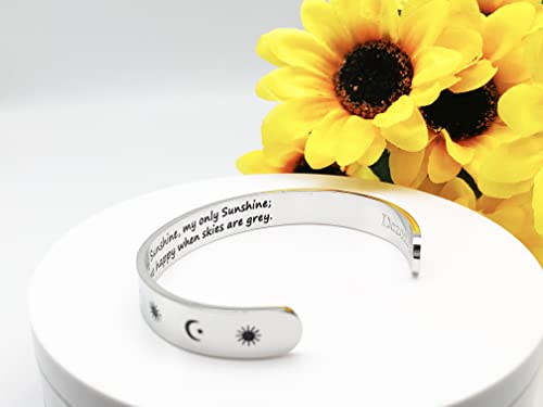 Dczosily Inspirational Bracelets for Women Stainless Steel Cuff Bracelet Engraved Jewelry Motivational Bangles Personalized Gifts for Best Friend/Mom - style: Mom-10mm-You are my Sunshine, my only Sunshine;You make me happy when skies are grey.
