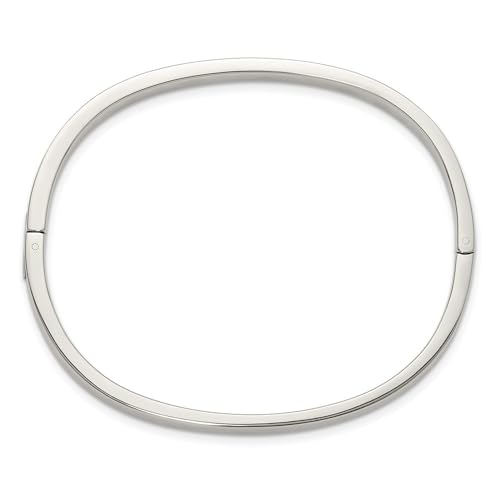 Diamond2Deal Chisel Stainless Steel Polished with Crystals Hinged Bangle Bracelet 4mm 7" Bangle Bracelet
