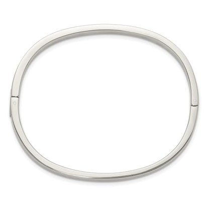 Diamond2Deal Chisel Stainless Steel Polished with Crystals Hinged Bangle Bracelet 4mm 7" Bangle Bracelet