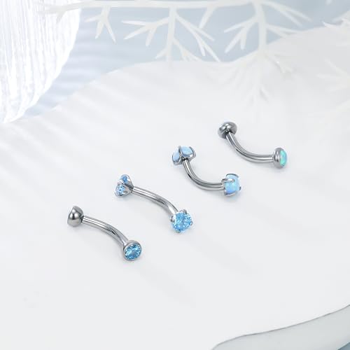 16g Rook Piercing Jewelry Titanium Internally Threaded Opal CZ Curved Barbell Eyebrow Tragus Helix Conch Lobe Labret Earrings Lip Rings Body Piercing Jewelry For Women Men 6mm 8mm 10mm - color: Ocean Blue Opal&CZ, size: 6mm