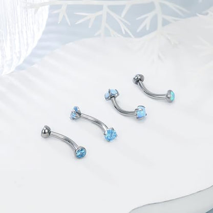 16g Rook Piercing Jewelry Titanium Internally Threaded Opal CZ Curved Barbell Eyebrow Tragus Helix Conch Lobe Labret Earrings Lip Rings Body Piercing Jewelry For Women Men 6mm 8mm 10mm - color: Ocean Blue Opal&CZ, size: 6mm