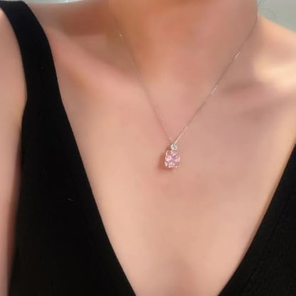 Luxury Sweet Pink Cubic Zirconia Pendant Necklace for Women Charms Jewelry - color: Two-tone
